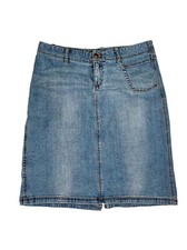 Express Jeans Denim Skirt Distressed Wash Stretch Sz 9/10 90s Y2K