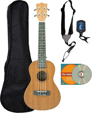 UK-100 Arched Back Concert Ukulele Bundle with Gig Bag, Tuner, Strap, and Austin
