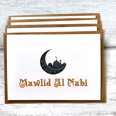 Happy Eid Mawlid-Al-Nabi Grußkarten 4er Pack Islamische Feiertage