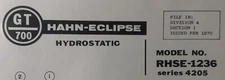 HAHN-ECLIPSE Hydrostatic GT-700 Lawn Garden Tractor Parts Manual RHSE-1236 4205