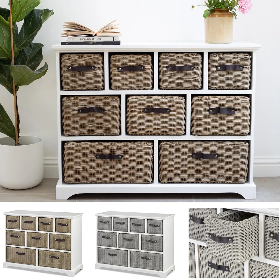 White Storage Unit Cabinet Cupboard with Strong Baskets Assembled Tetbury Chest