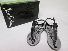 SAM EDELMAN GIRLS THONG BLACK SILVER STUD T-STRAP GLADIATOR SANDALS SZ: 1 NEW