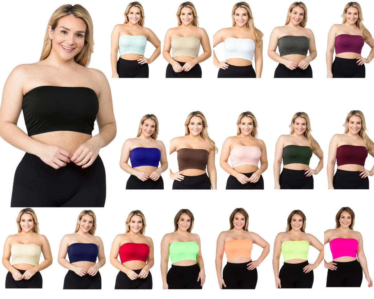 [Regular & Plus Sizes] Seamless Tube Top Bandeau Stretchable Spandex Solid  Bra