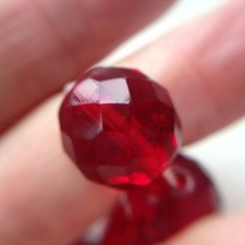 14mm Ruby Red Faceted Round Czech Fire-Polished Glass Beads, Strand of Approx 25