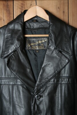 Vintage RAFFAELO Black Leather 3-Button Jacket Car Coat Sz. 44