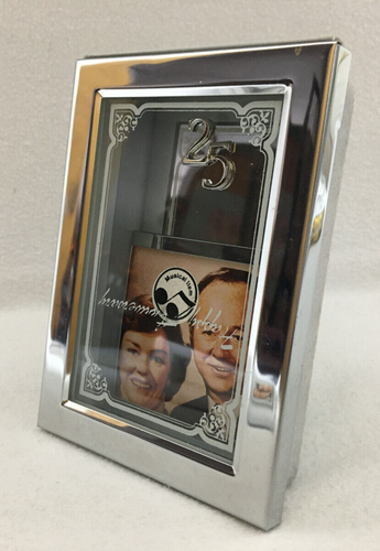 25th Anniversary Musical Picture Frame SilverTone Mirrored Holds 2.5" Photo - Picture 14 of 17