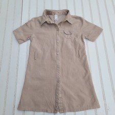 VTG Old Navy Girls Beige Short Sleeve Curderoy Button Up Dress Lightweight Sz 5