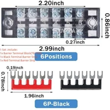 600V 15A 6P Double Row Wire Barrier Terminal Block With 2 Connector Strips