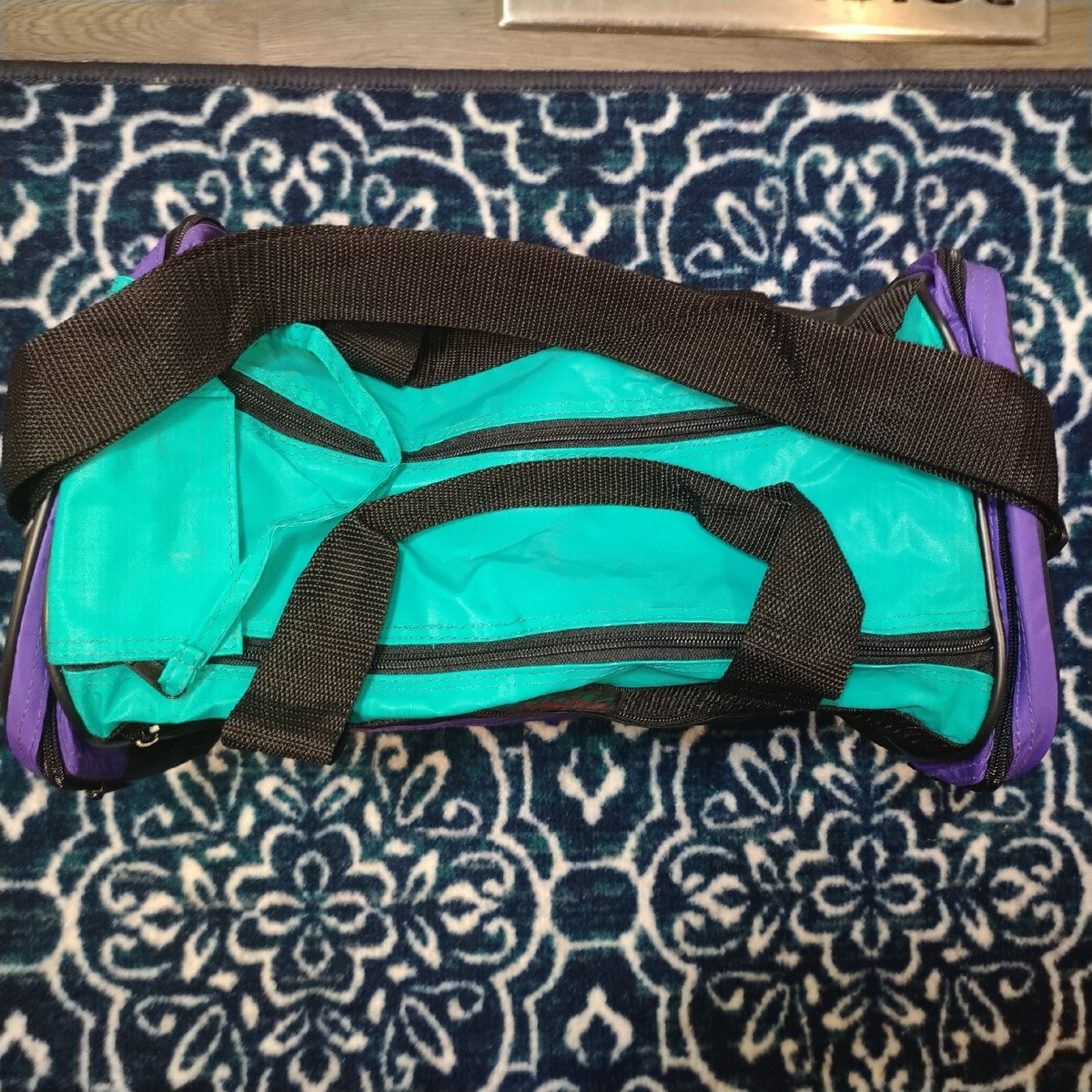 Vintage 90s Color Block Scheme, black, green. Purple Duffle Bag