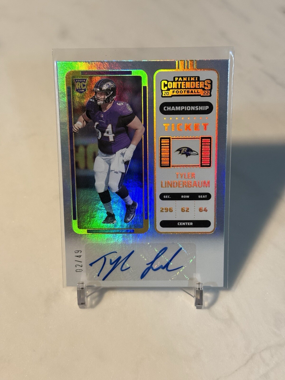 Tyler Linderbaum 2022 Panini Contenders Championship Ticket #155 /49 AUTO Ravens