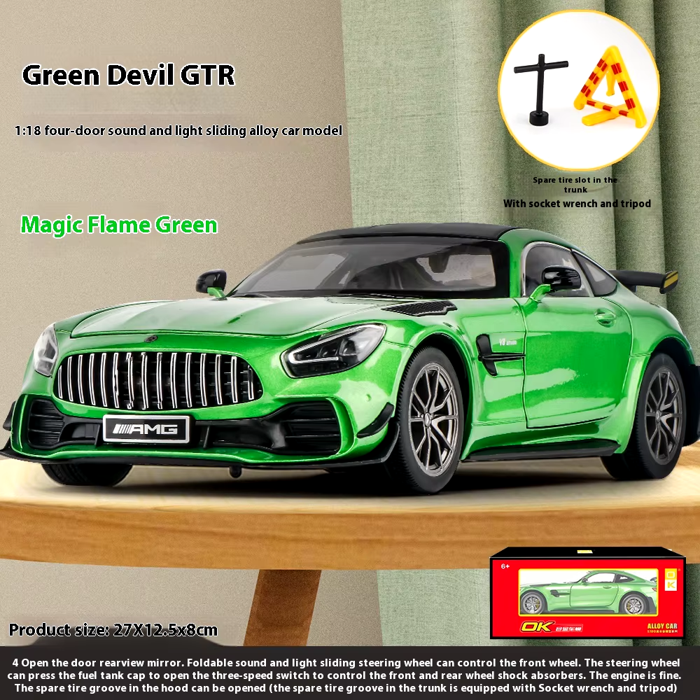 1:18 Scale Diecast Model AMG GTR Model Car Toy Collection Sound Light
