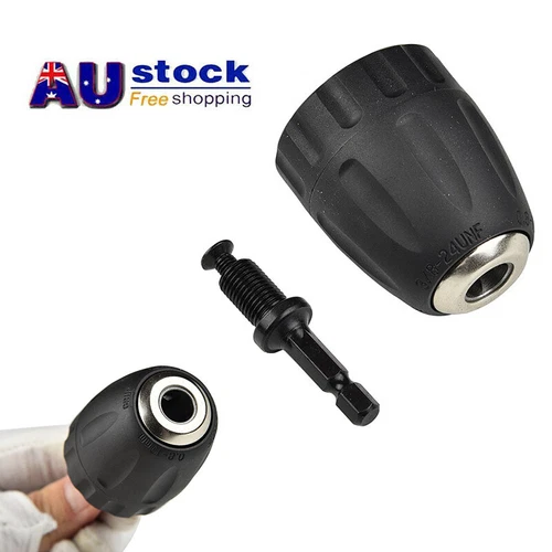 0.8-10mm 3/8Inch 24UNF Keyless Drill Bit Chuck Clip 1/4" Hex Shank Rod Adapter