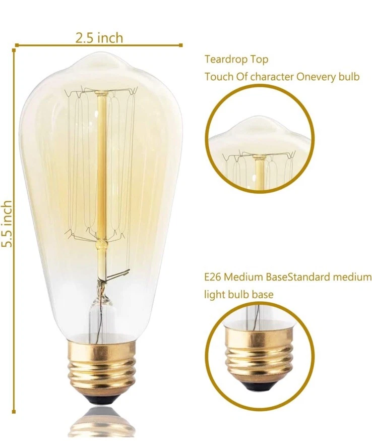 DSYJ Vintage Edison Light Bulb 40w 110v Antique E26 Base 40 Watt Squirrel Cage - Image 3 of 4