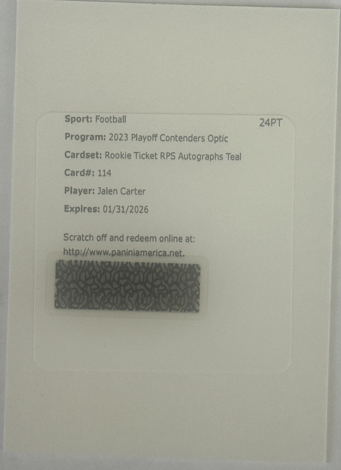 Jalen Carter 2023 Panini Optic Contenders Teal RPS Rookie Ticket Auto /99 Eagles