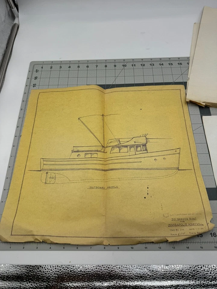 2 impresiones de planos de barco de 1955 motor fueraborda perfil yate crucero Seattle WA Foto 2 de 4