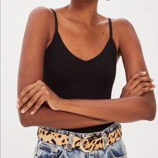 Topshop Textured Spaghetti Strap Black Bodysuit 