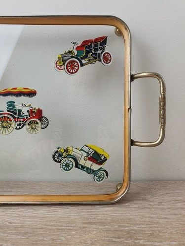 Vintage glass Top Tray With Old Cars, Wolseley, Morris, Daimler, Ford & Austin - Picture 11 of 15