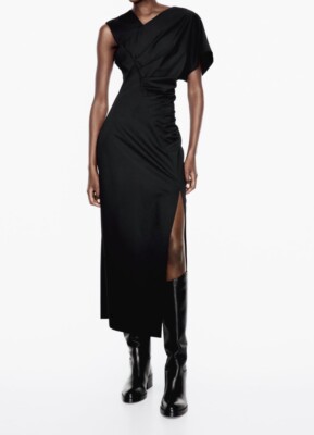 ZARA WOMAN DRAPED SHEATH DRESS BLACK 8669/576 SZ S | eBay