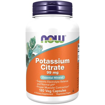 NOW Foods Kaliumcitrat 99 mg 180 pflanzliche Kapseln, unterstützt den Elektrolythaushalt