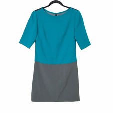 Eliza J Womens Teal Gray Colorblock Scoop Neck Sheath Career Dress Size 4