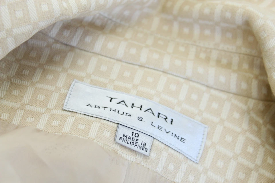 Chaqueta gabardina Tahari ASL Levine beige estampado geométrico en bloques talla 10 carrera Foto 3 de 4