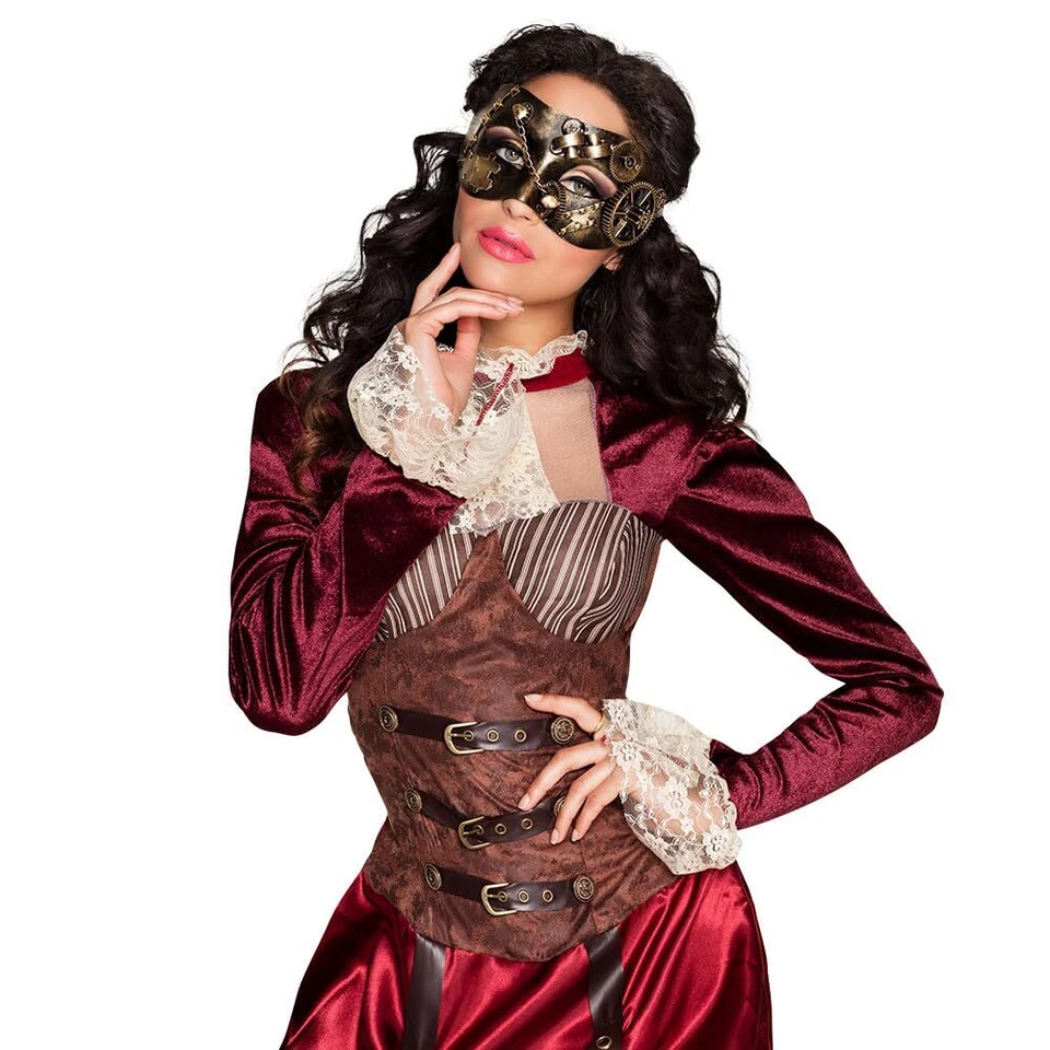 00209 - Augenmaske Steampunk Retro-Maske im Bronzelook mit Zahnrädern Ketten ... - Bild 3 von 4