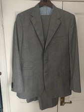 Mens Grey Glen Check Plaid Custom Made Suit 46" 42/34 Excellent Condition