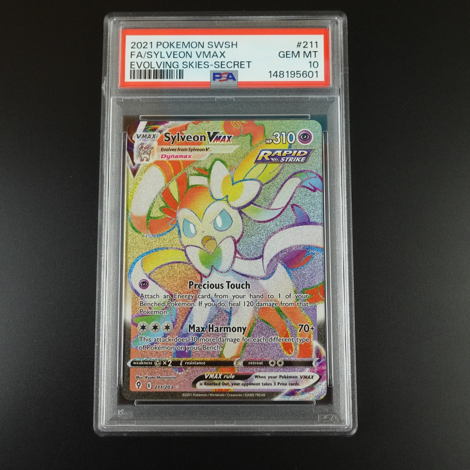 PSA 10 Sylveon Vmax 211/203 Pokemon Evolving Skies Rainbow Rare Graded Card