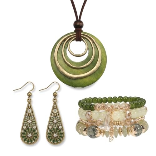 QCWN 3Pcs Western Jewelry Set for Women Turquoise Cowgirl Accessories Green