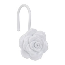 White Metal Rose Shower Curtain Hooks Floral Design Bathroom Decor 12 PCS