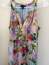 Tribal Femme Floral Dress Small Women's Maxi Sleeveless Lined Tie Front Gold