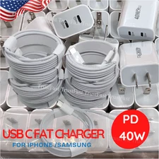 USB C 40W Fast Charger For iPhone 17 16 15 14 13 12 11 Block PD Type C Cable Lot