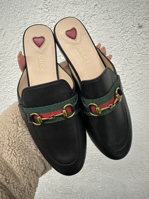 Gucci Princetown Horsebit Loafer Mule Size 36 US 6 Black Leather Flat with bag
