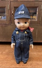 Vintage Buddy Lee Railroad Engineer Hard Plastic 13" Doll Lee Denim Overalls/Cap