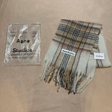 Acne Studios Vally Large Check Scarf Beige Navy White Alpaca Wool NWT Italy