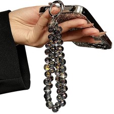Beaded Phone Wrist Strap Black Adjustable Wristlet Phone Lanyard Holder
