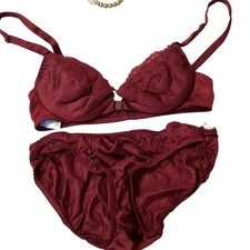 Vintage Sears Isn t It Divine Burgundy Satin Bra Panty Set 34A/M Made in USA
