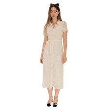 MORRISSEY VTG Sheer Off White Lace Midi Dress Button Up Soft Girl Balletcore