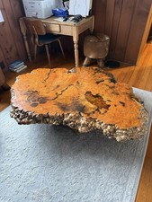 Redwood Burl Wood Coffee Table with Resin Inlays, Crystals & Polished Finish