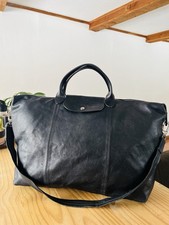 Longchamp Le Pliage large leather travel bag in black Lightweight