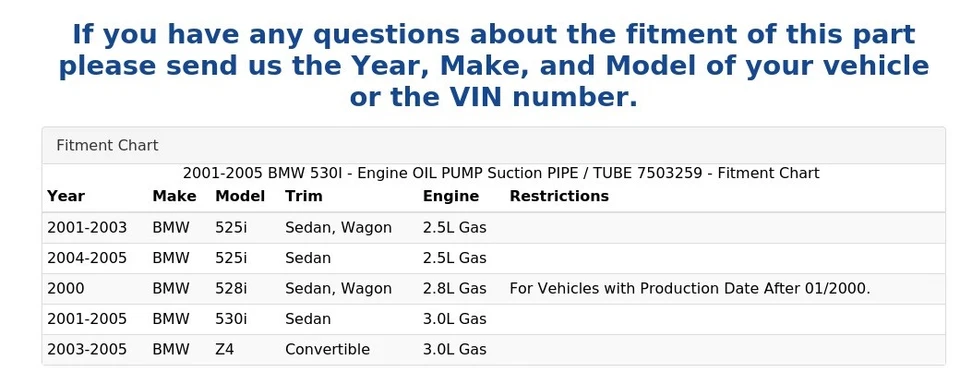 BMW 530I 2001-2005 - Motor bomba de aceite tubo de succión/tubo 7503259 Foto 4 de 4