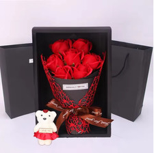 Valentine's Day Artificial Flowers 7 Rose Soap Bouquet Gift Box Teddy Bear