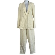 New PRETTYLITTLETHING Cream Double Breasted Woven Blazer Pants Suit Set Women 4