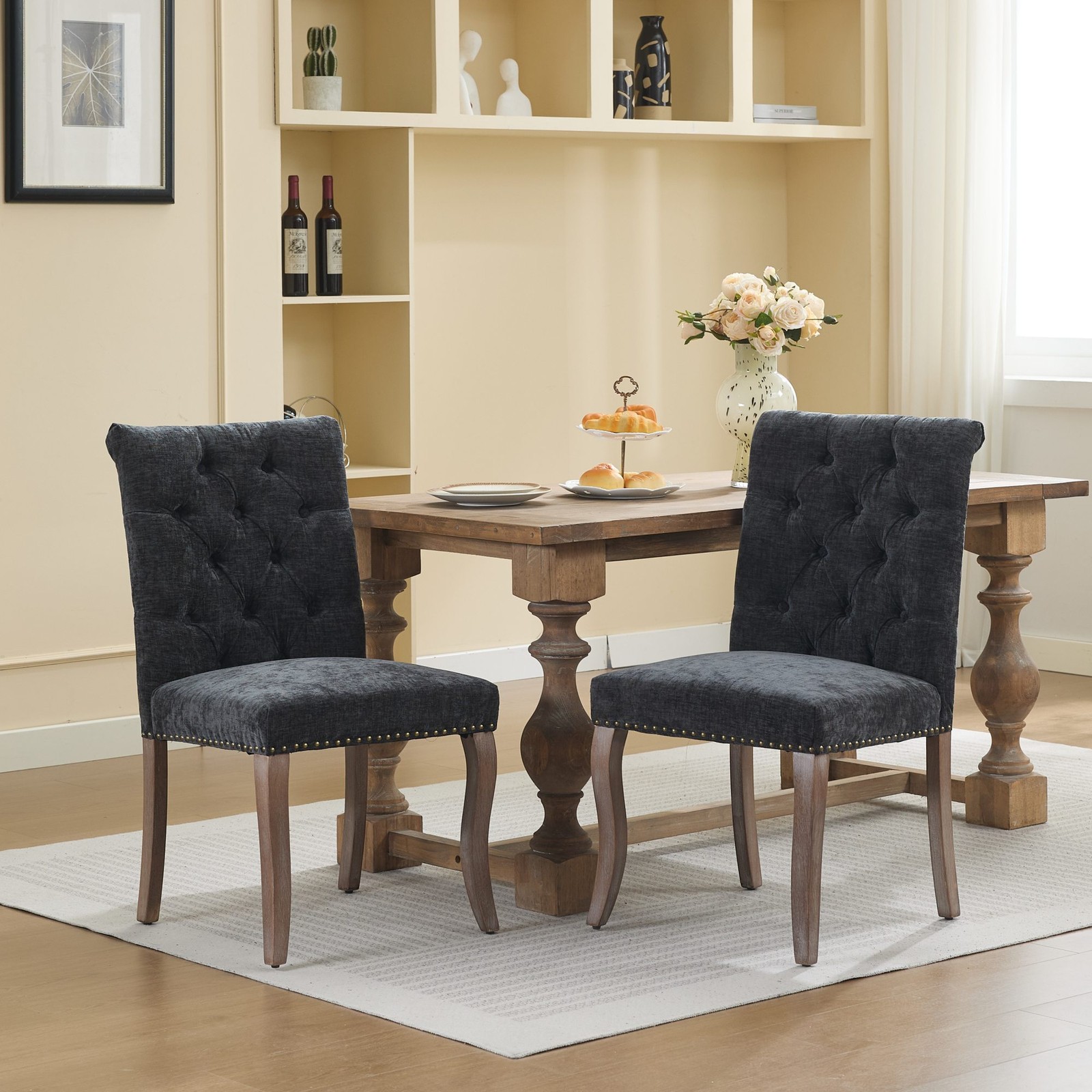 S W/ Curved Rubber Wood Legs Black