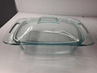 PYREX VTG BLUE CLEAR GLASS 2QT 1.9L CASSEROLE DISH LID & HANDLES USA