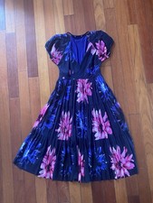 Fuzzi Flower Print Midi Short Sleeve Dress, Size M Made In Italy