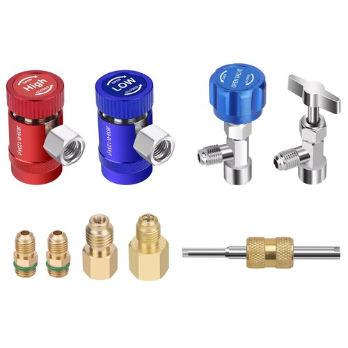 R1234YF Quick Coupler Adapter Set with Self-Sealing & Puncture Can Tap Car A/C - Picture 1 of 13