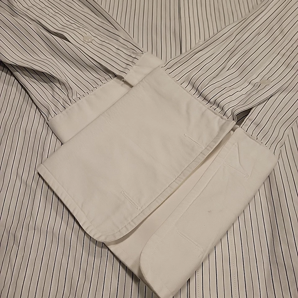 Camisa Paul Fredrick 2 Capas Algodón Hombre 17.5 38 Blanco/Negro Rayas Puño Francés Foto 3 de 4