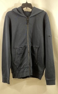 Stone Island Men's Navy Blue Garment Dyed Cotton Fleece Full Zip Hoodie Sz L