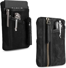 Sayram SP6 EDC Pouch, Waxed Canvas Compact Pocket Organizer, Oil Wax Black 